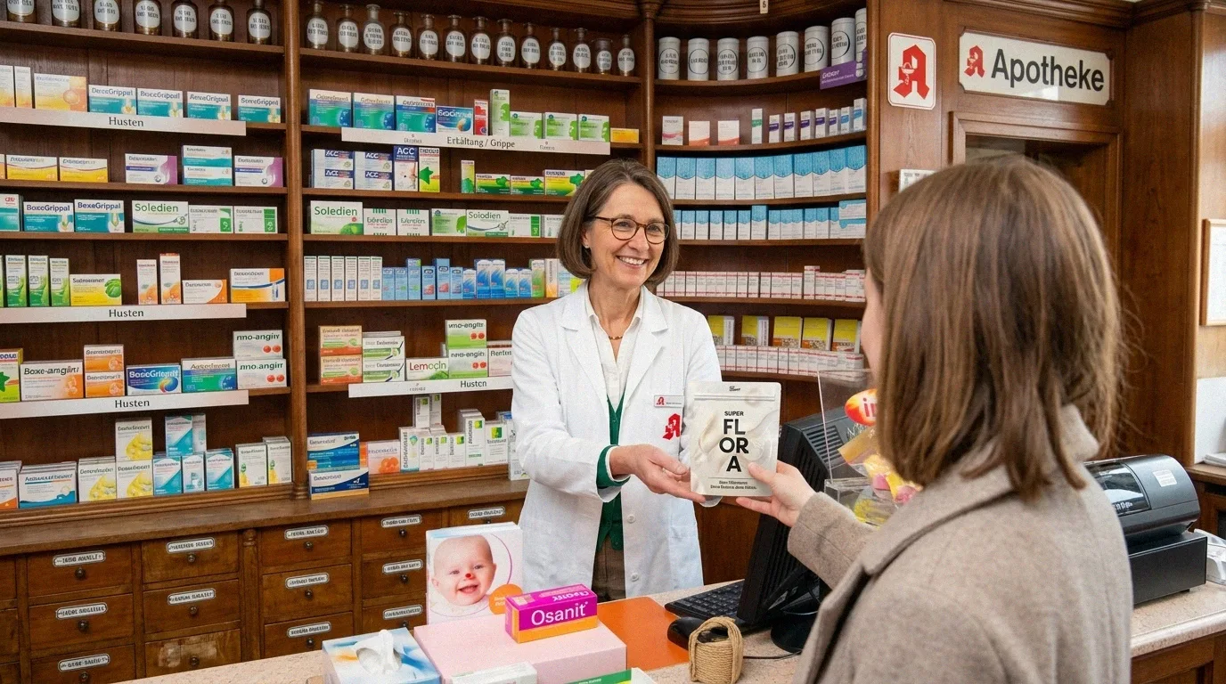 Apothekerin übergibt Produkt an Kundin
